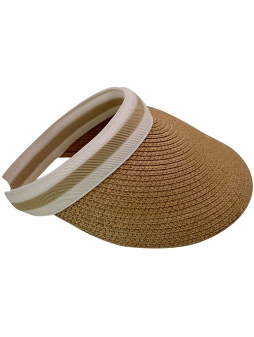 Sun Hats Women's Wide Brim Straw Visor Hat Sports Beach Clip-on Straw Hat Travel Sun Cap - Brown - C218OAAE5SO $21.81