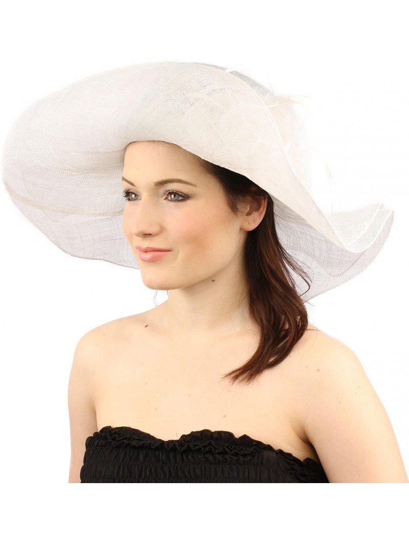 Sun Hats Romance Summer Kentucky Derby 5-1/2" Brim Layer Floppy Flower Feathers Hat - White - C211VBWEAD5 $20.37