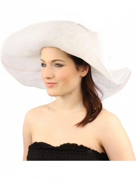 Sun Hats Romance Summer Kentucky Derby 5-1/2" Brim Layer Floppy Flower Feathers Hat - White - C211VBWEAD5 $20.37