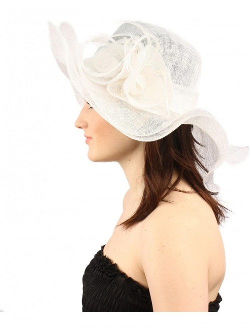 Sun Hats Romance Summer Kentucky Derby 5-1/2" Brim Layer Floppy Flower Feathers Hat - White - C211VBWEAD5 $20.37