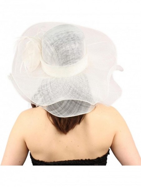 Sun Hats Romance Summer Kentucky Derby 5-1/2" Brim Layer Floppy Flower Feathers Hat - White - C211VBWEAD5 $20.37