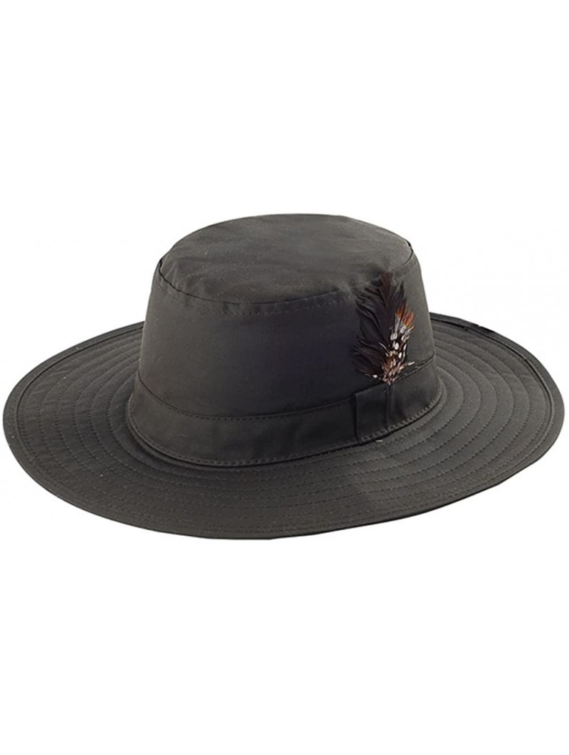 Sun Hats WAXED COTTON CANVAS MEN'S WESTERN STYLE HAT - Olive - C711CFOWKIL $24.01