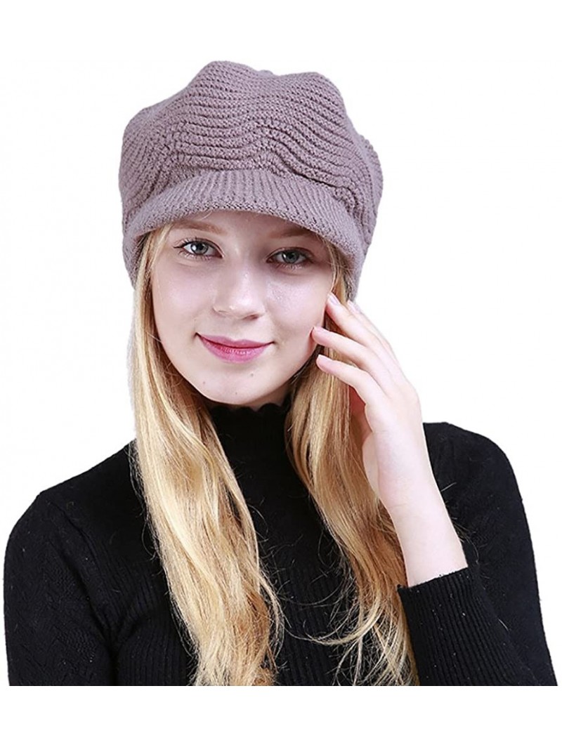 Bomber Hats Womens Knit Cap Solid Warm Crochet Winter Wool Knit Manual Caps Hat - Khaki - CN18IQ8XIGS $13.88