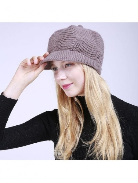 Bomber Hats Womens Knit Cap Solid Warm Crochet Winter Wool Knit Manual Caps Hat - Khaki - CN18IQ8XIGS $13.88