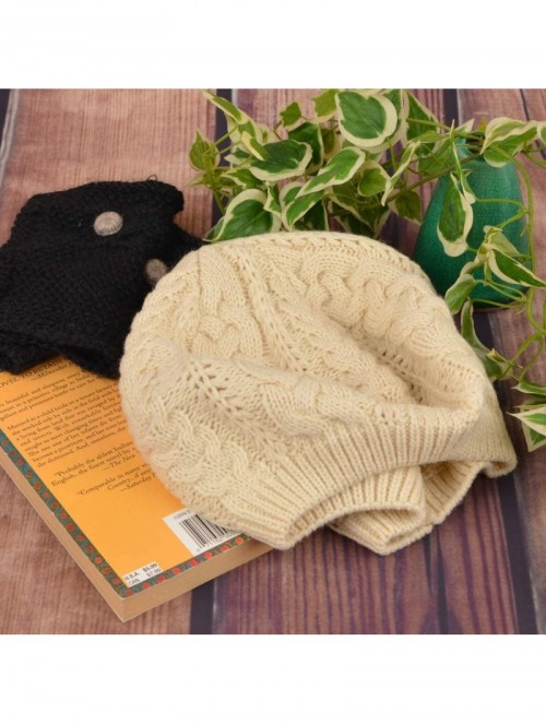 Skullies & Beanies Soft Lightweight Crochet Beret for Women Solid Color Beret Hat - One Size Slouchy Beanie - Beige - C218KDX...