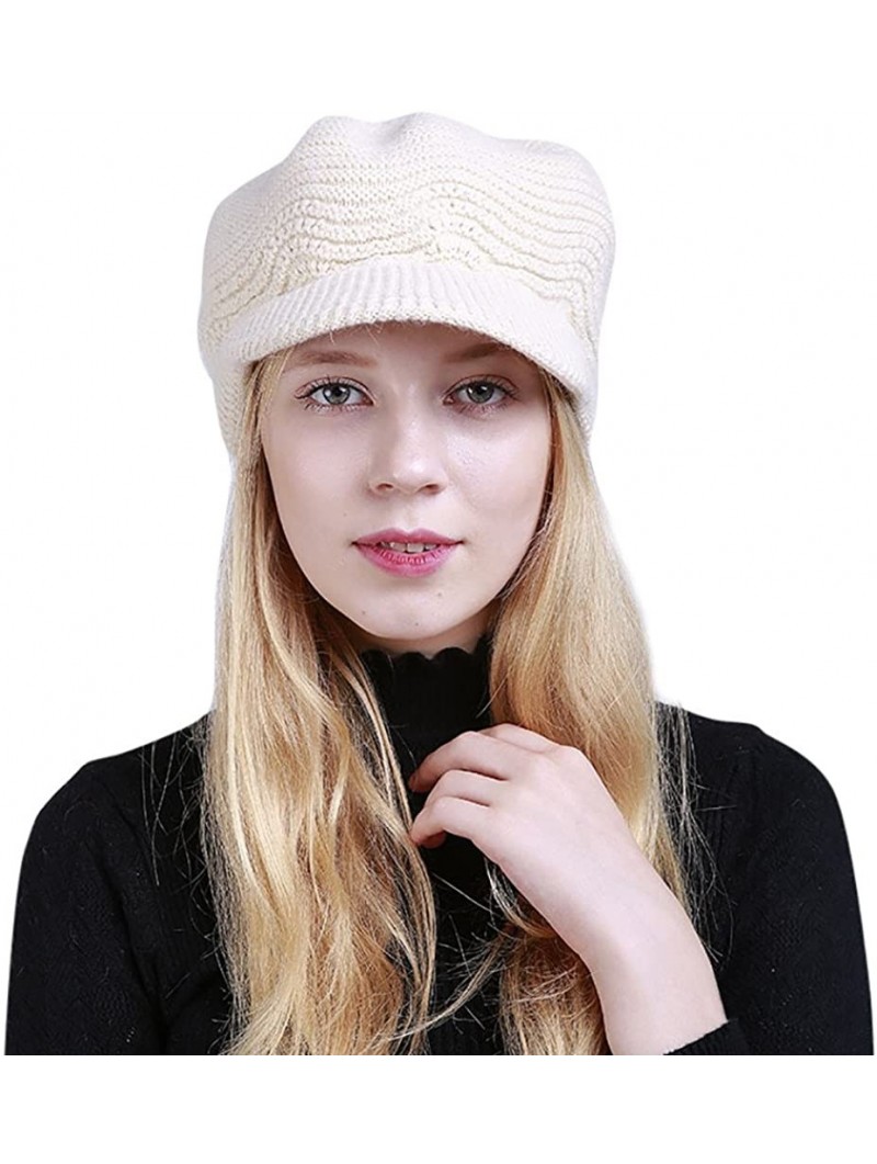 Baseball Caps Womens Knit Cap Solid Warm Crochet Winter Wool Knit Manual Caps Hat - White - CT18IQ8DREL $12.74