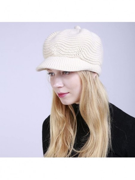 Baseball Caps Womens Knit Cap Solid Warm Crochet Winter Wool Knit Manual Caps Hat - White - CT18IQ8DREL $12.74