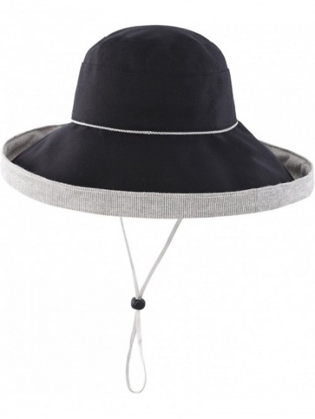 Sun Hats Women's Cotton Fold Up Wide Brim Sun Bucket Hat UPF50 Beach Sun Hat - Black - CJ17YHHCQNM $18.15