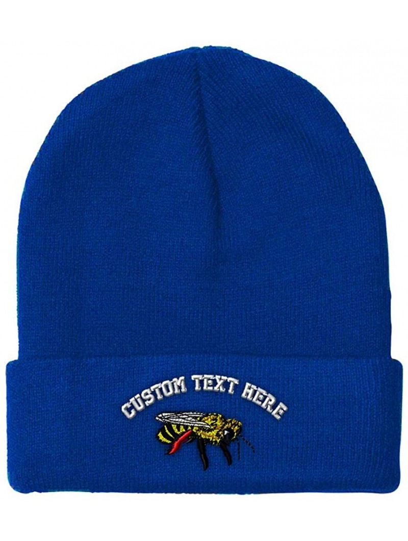 Skullies & Beanies Custom Beanie for Men & Women Honey Bee Embroidery Acrylic Skull Cap Hat - Royal Blue - CR18ZS3SEG6 $19.23