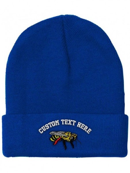 Skullies & Beanies Custom Beanie for Men & Women Honey Bee Embroidery Acrylic Skull Cap Hat - Royal Blue - CR18ZS3SEG6 $19.23