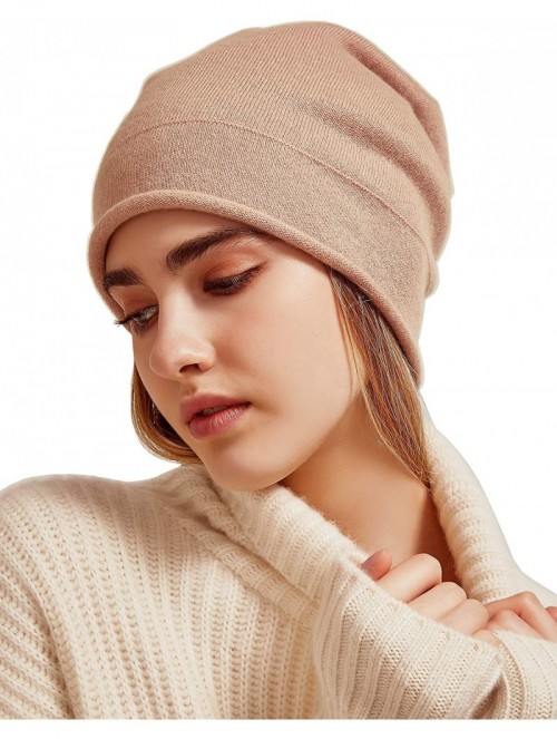 Skullies & Beanies 100% Pure Cashmere Slouchy Beanie Womens Knit Caps - Flamingo 2ply - CR18Z462HKU $55.08