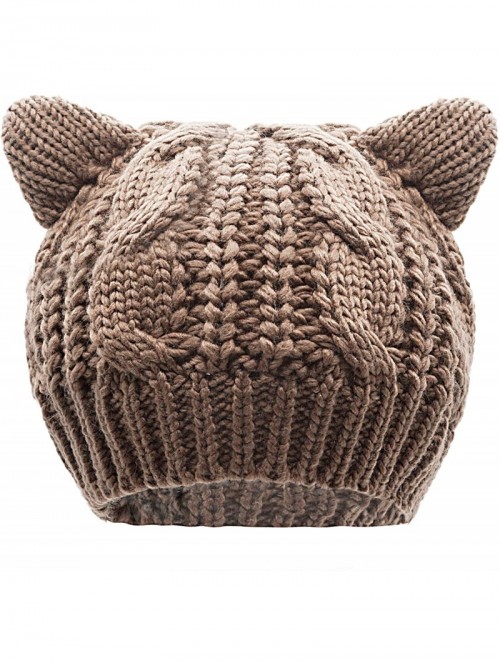 Skullies & Beanies Women's Hat Cat Ear Crochet Braided Knit Caps - Khaki - CG12N7DMNIX $16.35