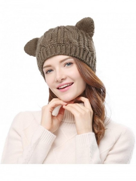 Skullies & Beanies Women's Hat Cat Ear Crochet Braided Knit Caps - Khaki - CG12N7DMNIX $16.35