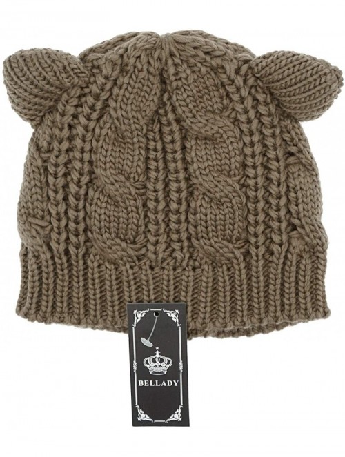 Skullies & Beanies Women's Hat Cat Ear Crochet Braided Knit Caps - Khaki - CG12N7DMNIX $16.35