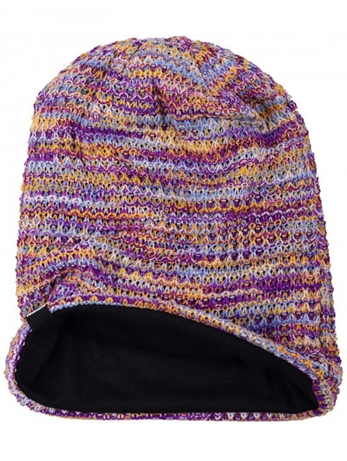 Berets Women's Knit Slouchy Beanie Baggy Skull Cap Turban Winter Summer Beret Hat - Purple/Yellow/White - C918U0RYA5H $17.21