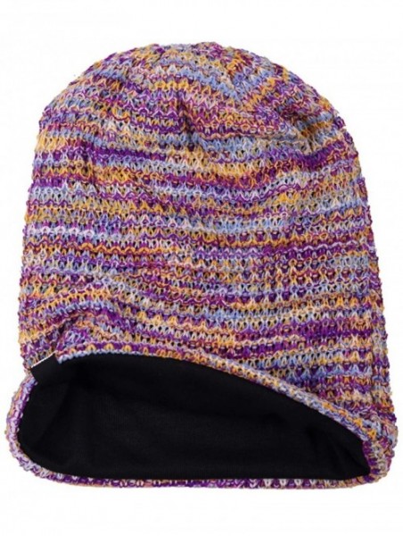 Berets Women's Knit Slouchy Beanie Baggy Skull Cap Turban Winter Summer Beret Hat - Purple/Yellow/White - C918U0RYA5H $17.21