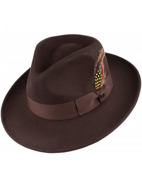 Fedoras Crushable Wool Felt Ford Fedora Hat (XX-Large- Brown) - CL11DLT9NW5 $51.77