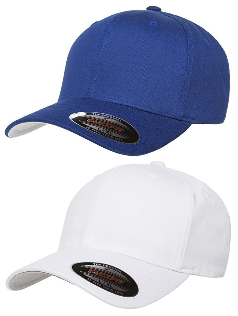 Baseball Caps 2-Pack Premium Original Cotton Twill Fitted Hat w/THP No Sweat Headliner Bundle Pack - 1-royal/1-white - CL185G...