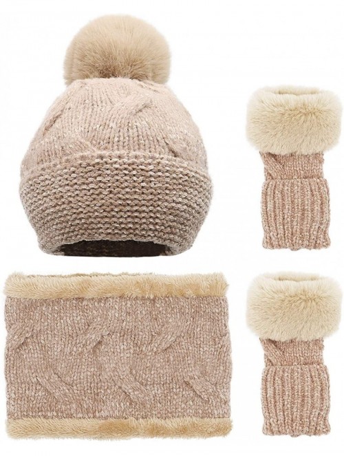 Skullies & Beanies Women's Chenille Hat Scarf and Gloves Set Thick Winter Warm Set 3pcs - Khaki - CK18ZKGTE9A $19.67
