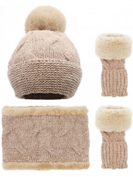 Skullies & Beanies Women's Chenille Hat Scarf and Gloves Set Thick Winter Warm Set 3pcs - Khaki - CK18ZKGTE9A $19.67