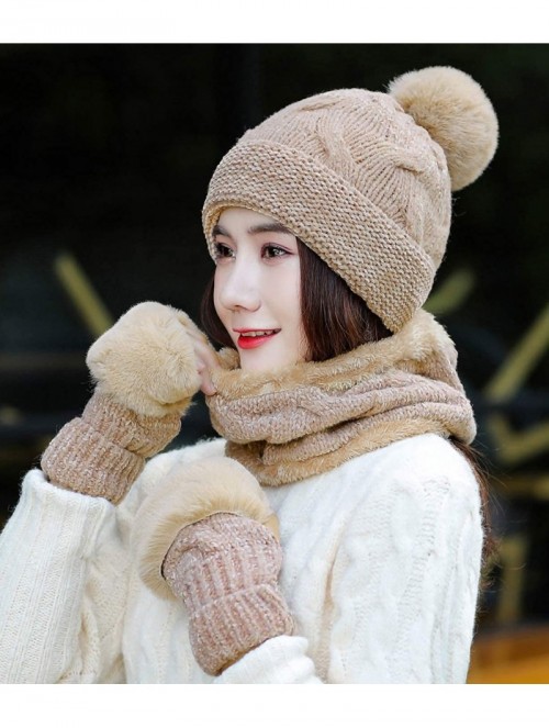 Skullies & Beanies Women's Chenille Hat Scarf and Gloves Set Thick Winter Warm Set 3pcs - Khaki - CK18ZKGTE9A $19.67