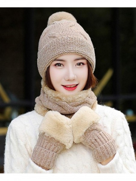 Skullies & Beanies Women's Chenille Hat Scarf and Gloves Set Thick Winter Warm Set 3pcs - Khaki - CK18ZKGTE9A $19.67