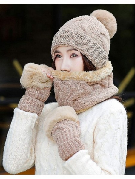 Skullies & Beanies Women's Chenille Hat Scarf and Gloves Set Thick Winter Warm Set 3pcs - Khaki - CK18ZKGTE9A $19.67