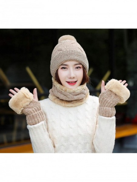 Skullies & Beanies Women's Chenille Hat Scarf and Gloves Set Thick Winter Warm Set 3pcs - Khaki - CK18ZKGTE9A $19.67