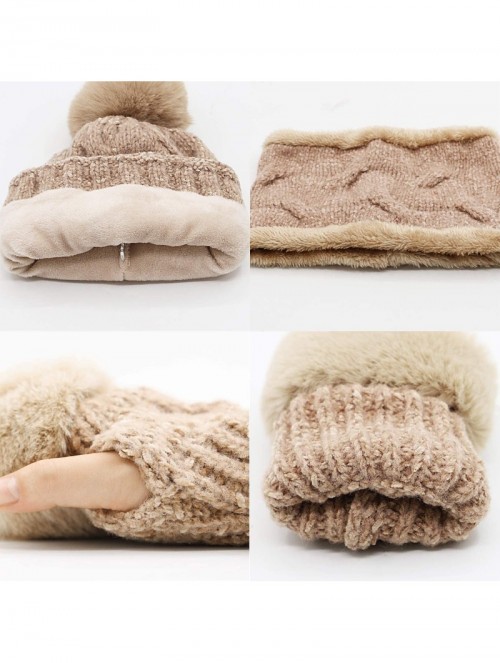 Skullies & Beanies Women's Chenille Hat Scarf and Gloves Set Thick Winter Warm Set 3pcs - Khaki - CK18ZKGTE9A $19.67