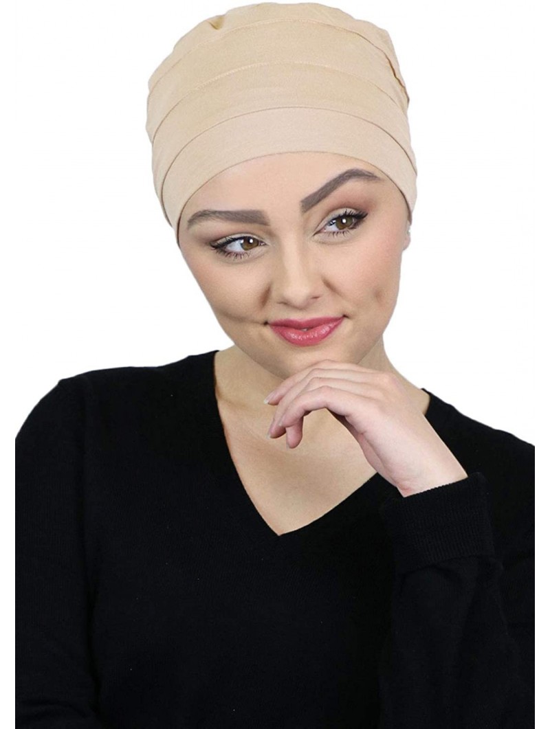 Skullies & Beanies Chemo Headwear for Women Turban Sleep Cap Cancer Hats Beanie Head Coverings Hair Loss 3 Seam Cotton - Beig...