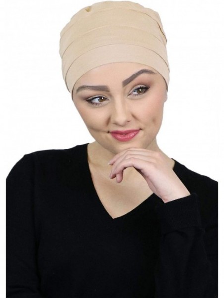 Skullies & Beanies Chemo Headwear for Women Turban Sleep Cap Cancer Hats Beanie Head Coverings Hair Loss 3 Seam Cotton - Beig...