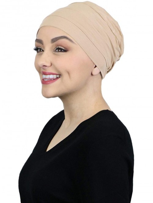 Skullies & Beanies Chemo Headwear for Women Turban Sleep Cap Cancer Hats Beanie Head Coverings Hair Loss 3 Seam Cotton - Beig...