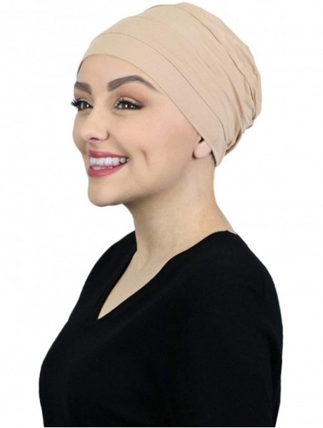 Skullies & Beanies Chemo Headwear for Women Turban Sleep Cap Cancer Hats Beanie Head Coverings Hair Loss 3 Seam Cotton - Beig...