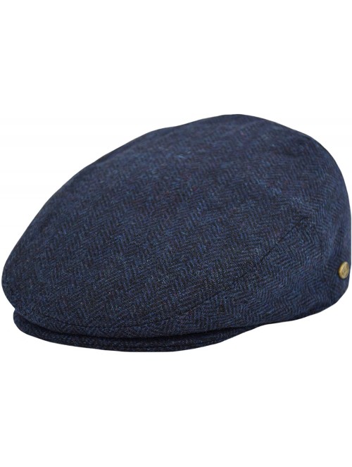 Newsboy Caps Classic Men's Flat Hat Wool Newsboy Herringbone Tweed Driving Cap - Iv1935-navy - CF18IDIYN6Y $20.86