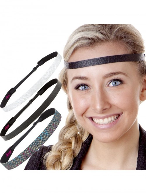 Headbands 3pk Women's Adjustable NO SLIP Casual Style Headband Multi Gift Pack - Black & Grey - CG124LXQ9FX $23.76