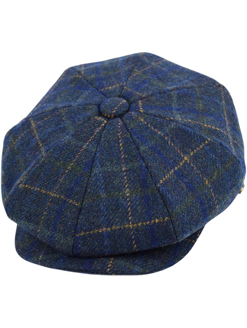 Newsboy Caps Men's Wool Newsboy Cap- Herringbone Driving Cabbie Tweed Applejack Golf Hat - 2157-navy Plaid - CS189UIY47M $25.27