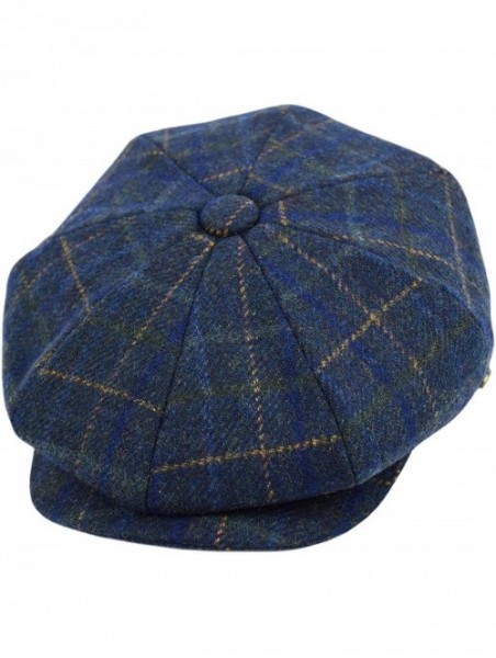 Newsboy Caps Men's Wool Newsboy Cap- Herringbone Driving Cabbie Tweed Applejack Golf Hat - 2157-navy Plaid - CS189UIY47M $25.27