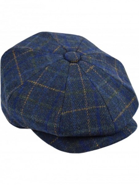 Newsboy Caps Men's Wool Newsboy Cap- Herringbone Driving Cabbie Tweed Applejack Golf Hat - 2157-navy Plaid - CS189UIY47M $25.27