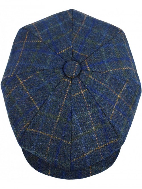 Newsboy Caps Men's Wool Newsboy Cap- Herringbone Driving Cabbie Tweed Applejack Golf Hat - 2157-navy Plaid - CS189UIY47M $25.27