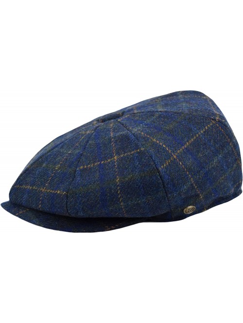 Newsboy Caps Men's Wool Newsboy Cap- Herringbone Driving Cabbie Tweed Applejack Golf Hat - 2157-navy Plaid - CS189UIY47M $25.27