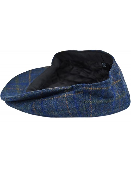 Newsboy Caps Men's Wool Newsboy Cap- Herringbone Driving Cabbie Tweed Applejack Golf Hat - 2157-navy Plaid - CS189UIY47M $25.27