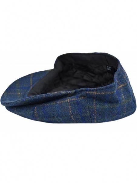 Newsboy Caps Men's Wool Newsboy Cap- Herringbone Driving Cabbie Tweed Applejack Golf Hat - 2157-navy Plaid - CS189UIY47M $25.27