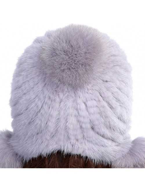 Skullies & Beanies Womens Winter Hat Knitted Mink Fur Hats Fox Pom Pom - Blue Iris - CW12N276Z4M $41.06