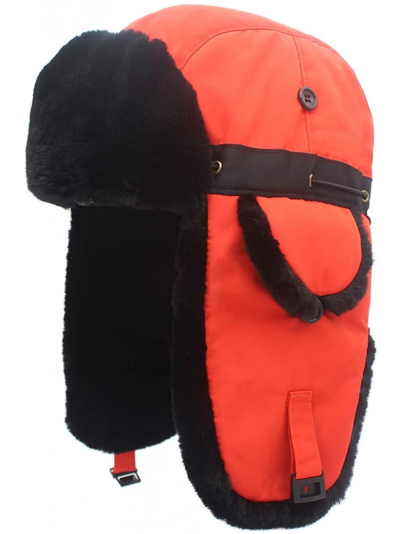 Bomber Hats Oudoor Unisex Faux Fur Lined Trapper Hat Warm Windproof Winter Russian Hats - Orange - C612MAZQEIJ $18.30