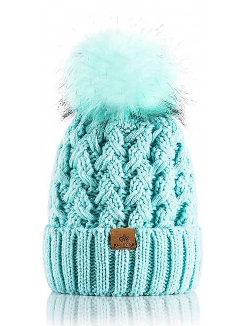 Skullies & Beanies Womens Winter Ribbed Beanie Crossed Cap Chunky Cable Knit Pompom Soft Warm Hat - Mint - C518MH476NT $18.04