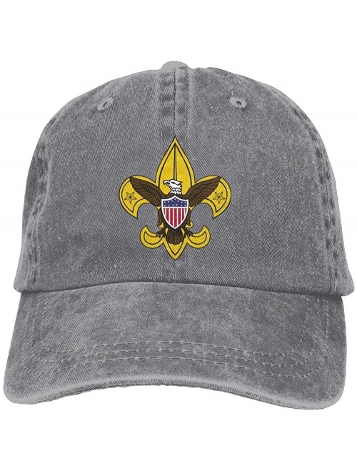 Baseball Caps Unisex Boy Scout Fleur De Lis Dyed Washed Denim Cotton Baseball Cap Hat Black - Ash - CG18CU32CRC $19.54