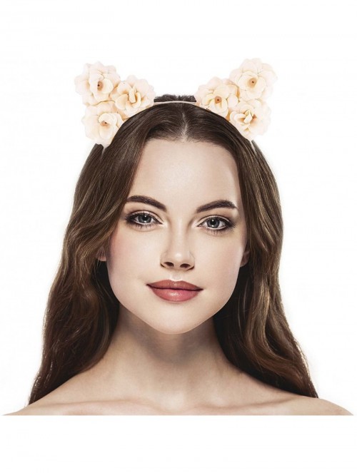 Headbands Girls Cat Ears Costume Floral Accessory Headband Adults - Peach - CZ1832S2S8T $13.09