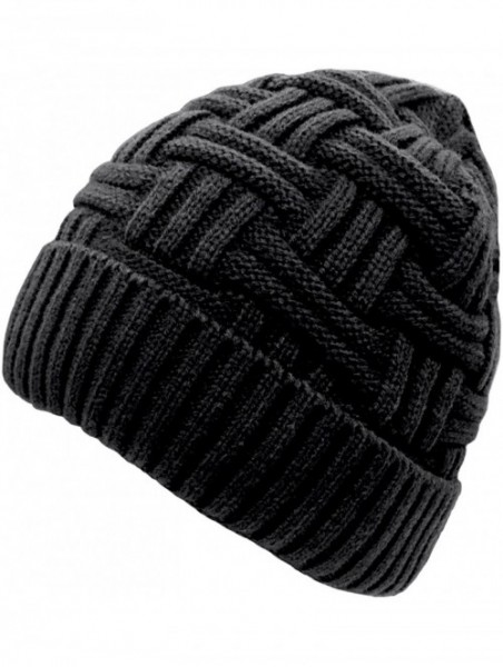 Skullies & Beanies 1-2 Pack Winter Hat Warm Knitted Wool Thick Baggy Slouchy Beanie Skull Cap for Men Women Gifts - A-black-1...