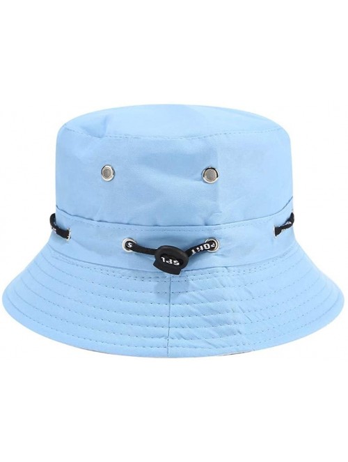 Bucket Hats Eyelets Bucket Hat Packable Strap Outdoor Sun Protection Hat - Blue - CN18XEQKY4A $15.82