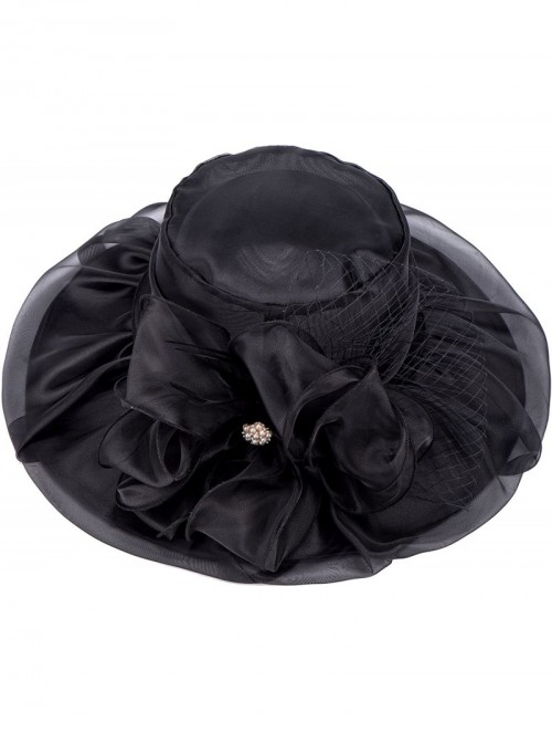 Sun Hats Womens Kentucky Derby Wide Brim Sun Dress Church Wedding Hat A342 - Black - CQ12EZ1FUKB $24.31